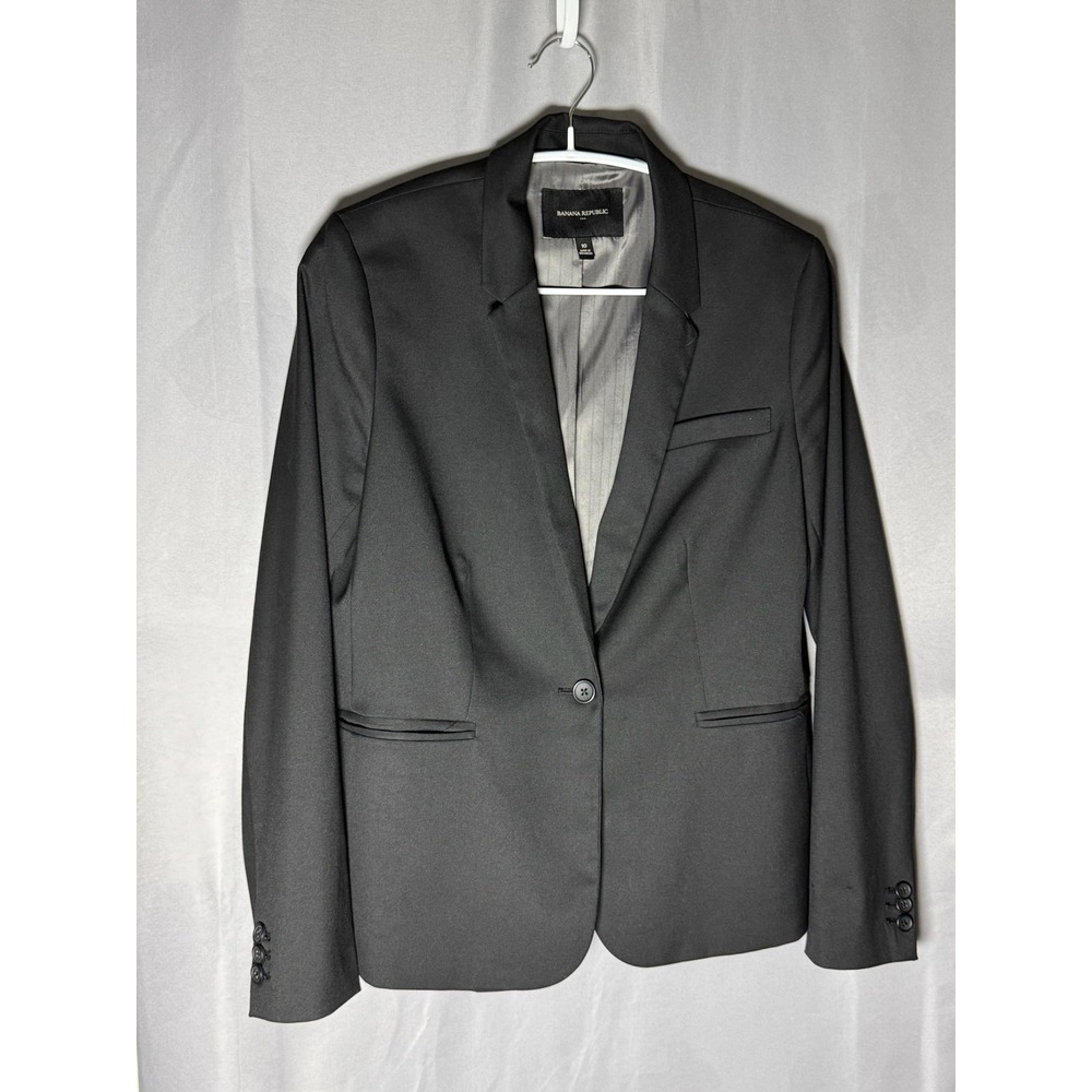 Banana Republic Womens‎ 10 Black One Button Notch Lapel Stretch Blazer Jacket